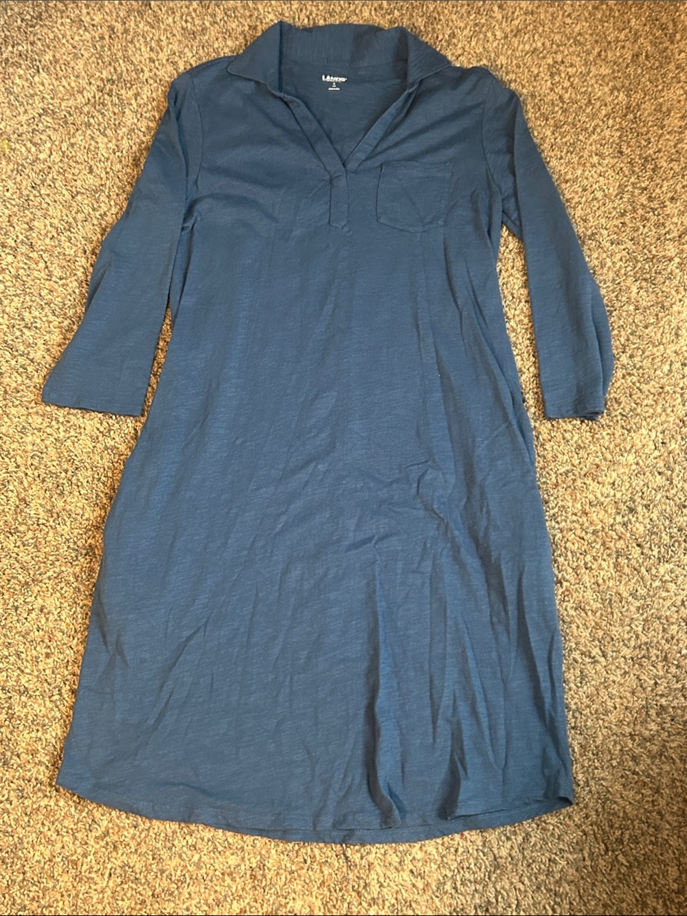 Lands' End Navy-Blue Casual Shirt Dress